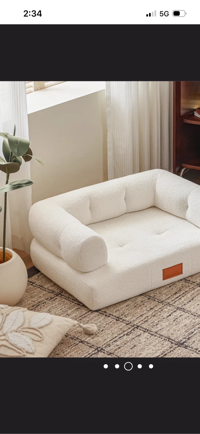 New White Boucle Pet Bed with Armrests Size Large - photo 3