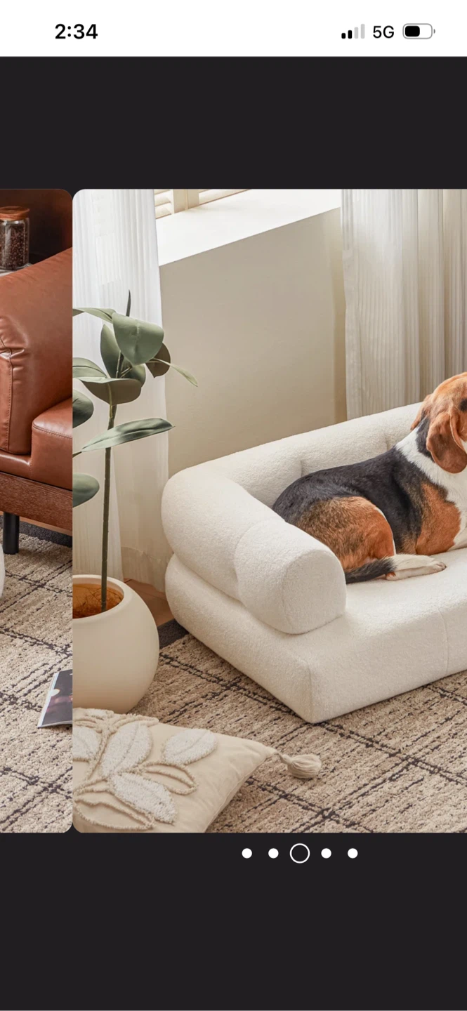 New White Boucle Pet Bed with Armrests Size Large - photo 4