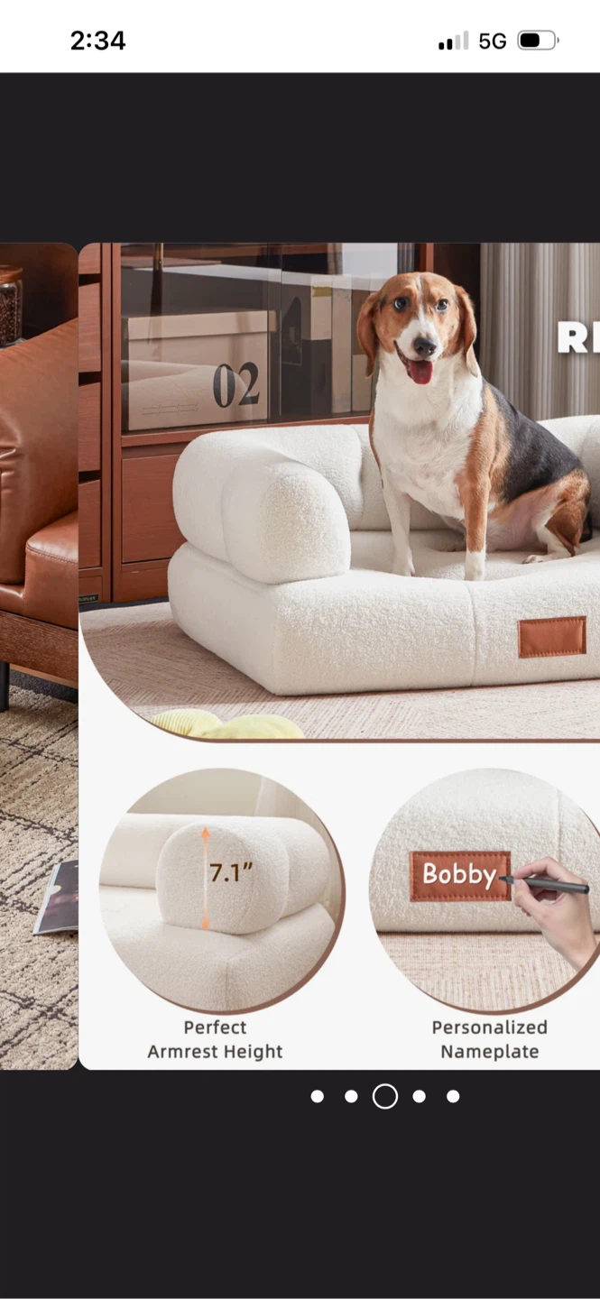 New White Boucle Pet Bed with Armrests Size Large - photo 5