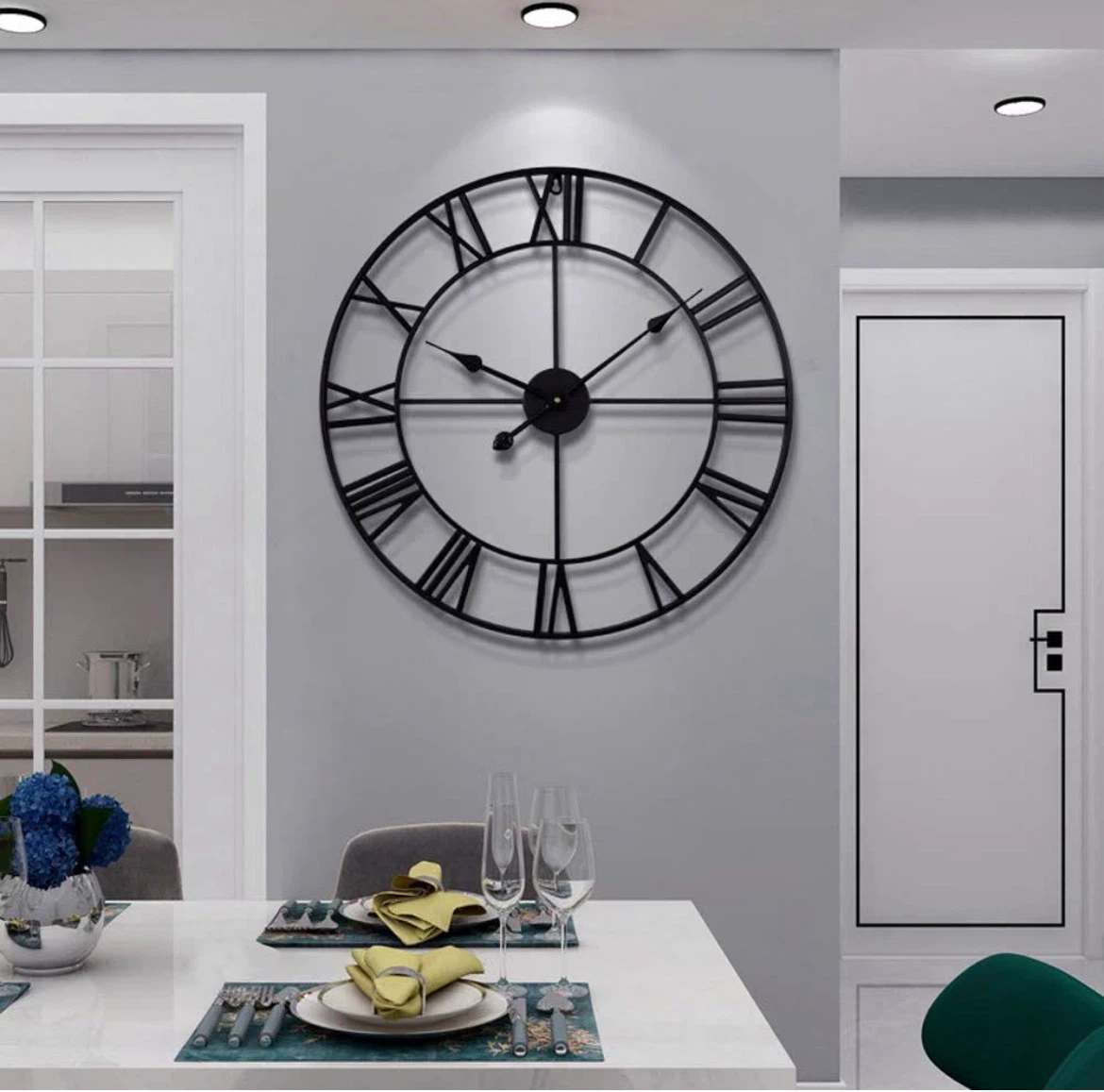 Large Black Metal Roman Numeral Wall Clock