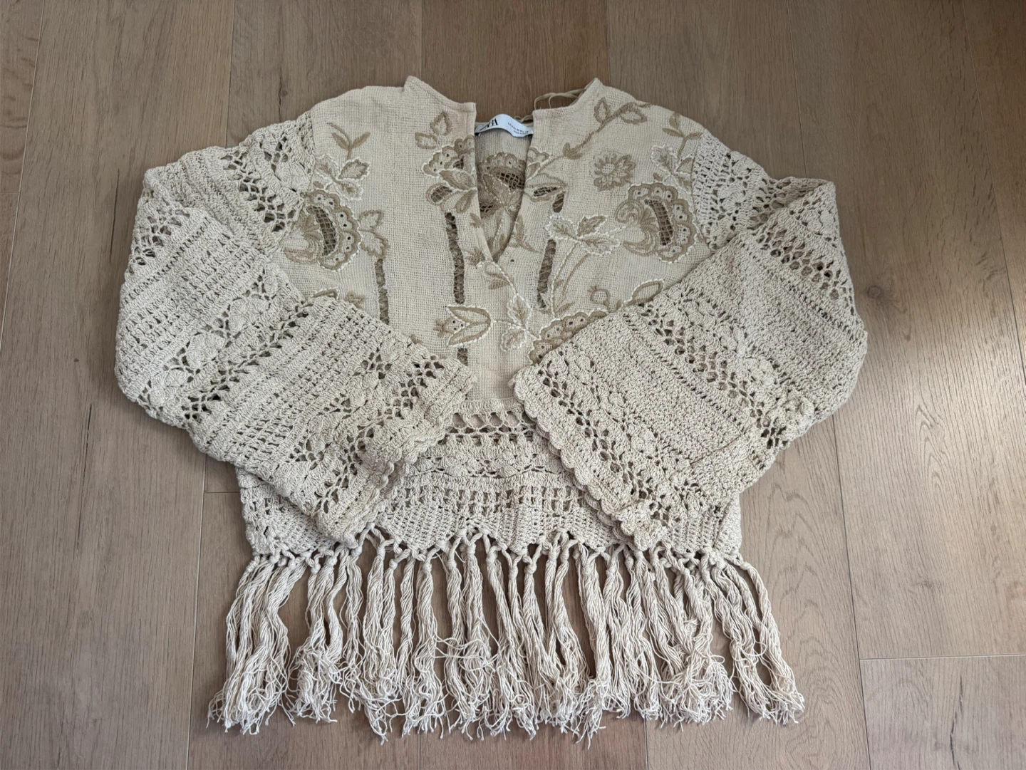 ZARA Women Long Sleeve Tassels Embroidery Shirt - Size M - photo 3