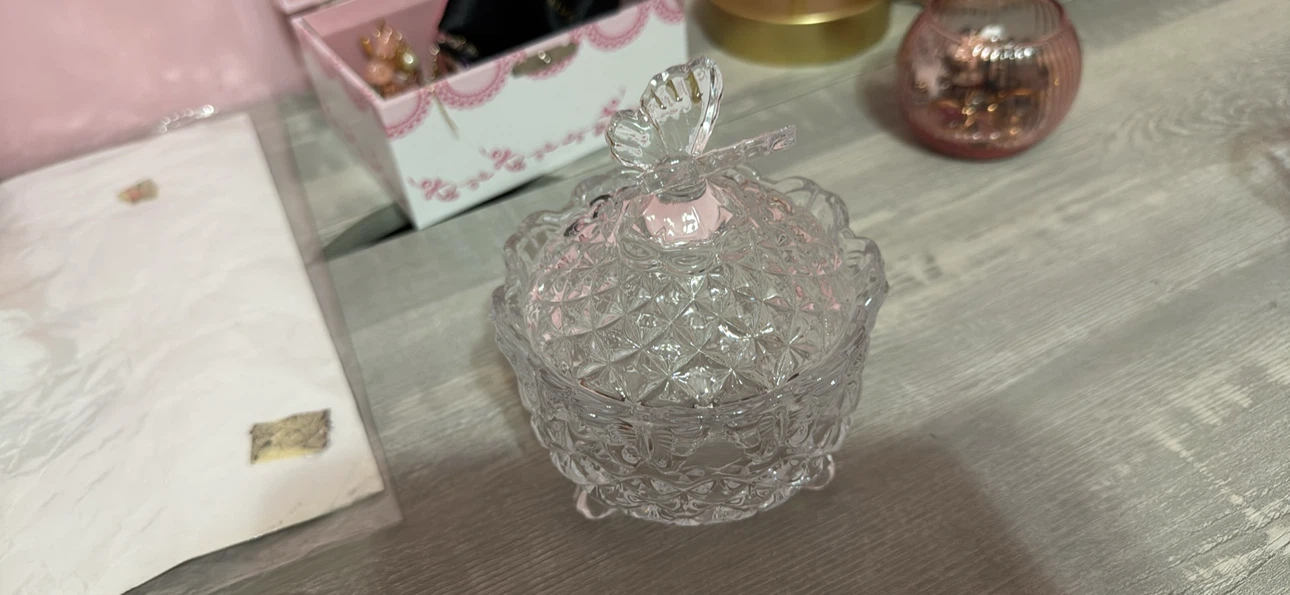 Clear Crystal Candy Dish with Butterfly Lid