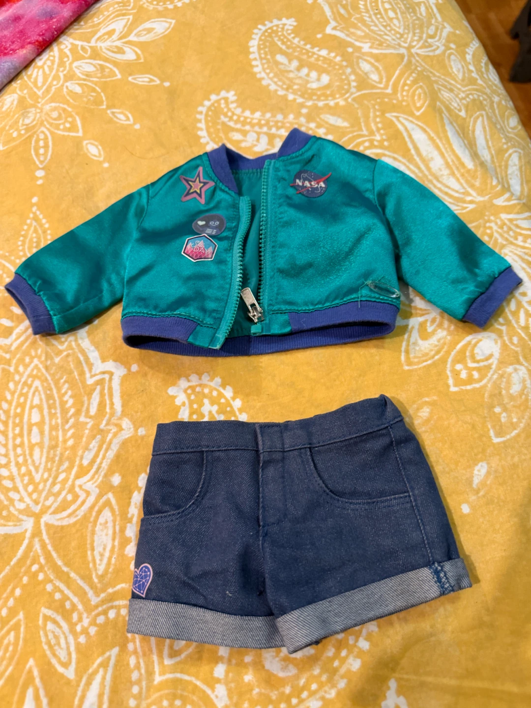 American Girl Doll NASA Bomber Jacket & Denim Shorts Set