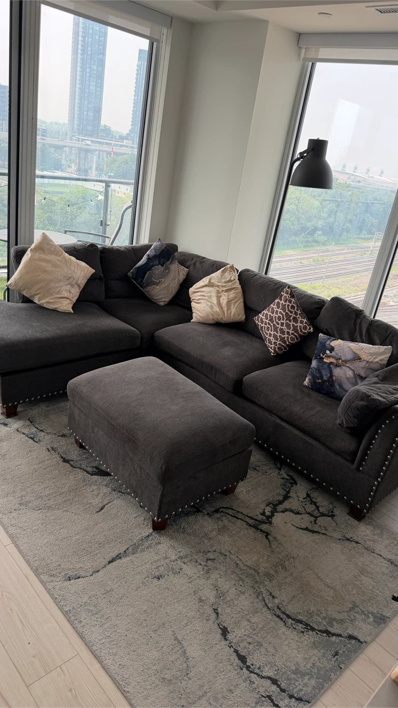 Dark Grey Sectional Sofa with Ottoman