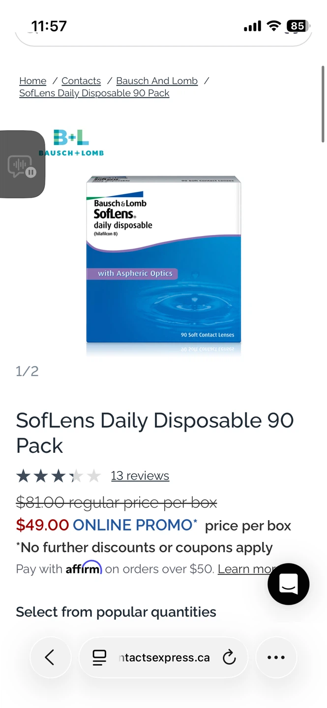(-5.50)Bausch & Lomb SofLens Daily Disposable Contact - photo 2