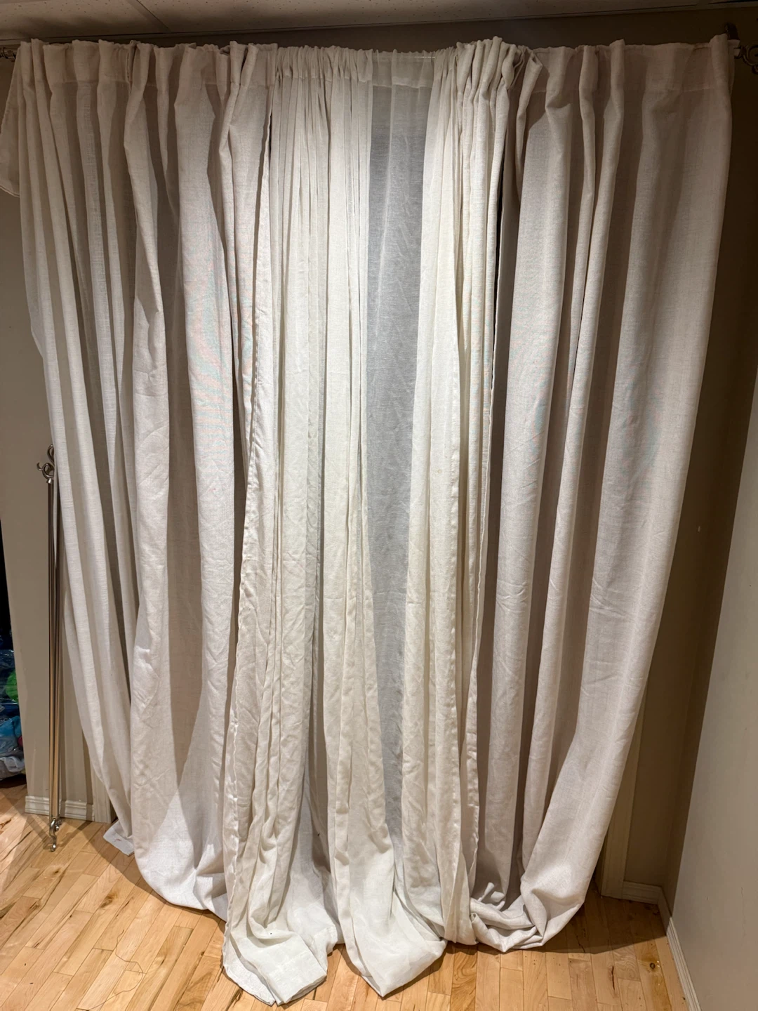 Cream Linen Blend Curtains with Curtain Rod
