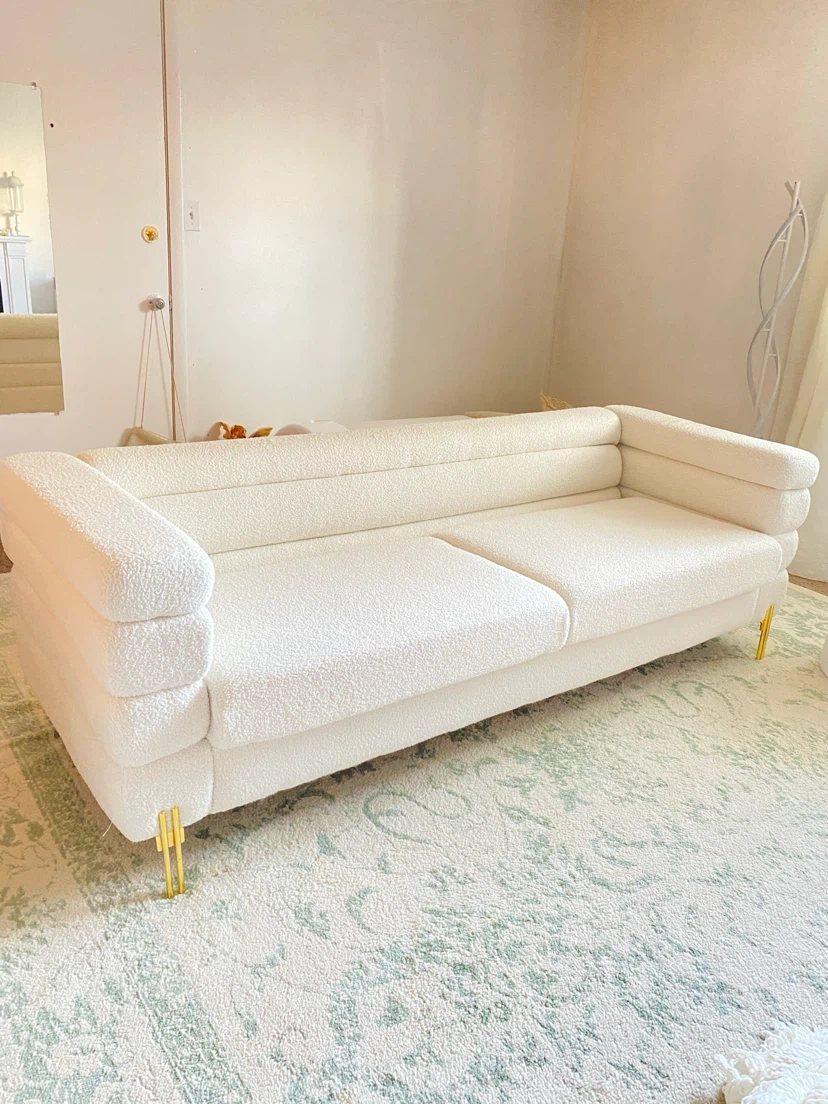 Cream Boucle Sofa with Gold Legs