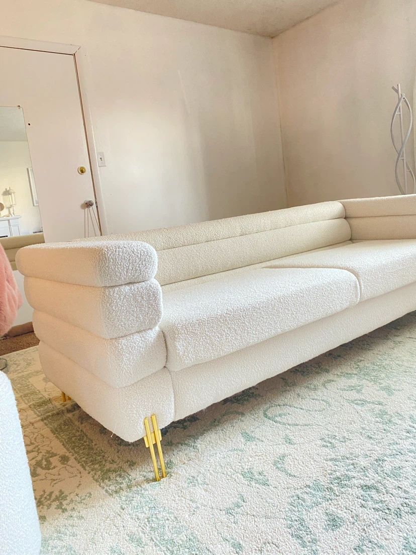 Cream Boucle Sofa with Gold Legs - photo 3