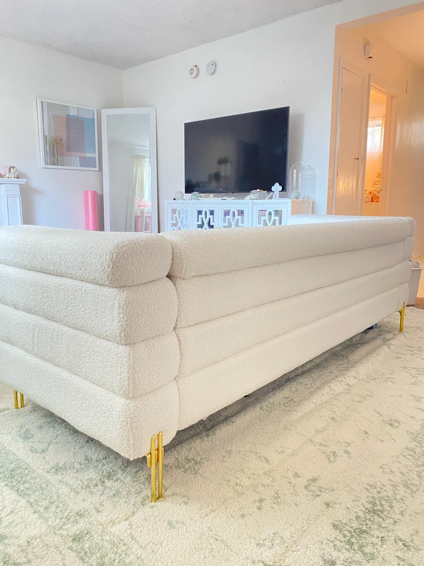 Cream Boucle Sofa with Gold Legs - photo 5