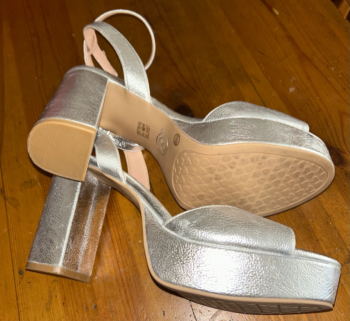 Chinese Laundry Silver Platform 4” Block Heels SZ 8.5 - photo 3