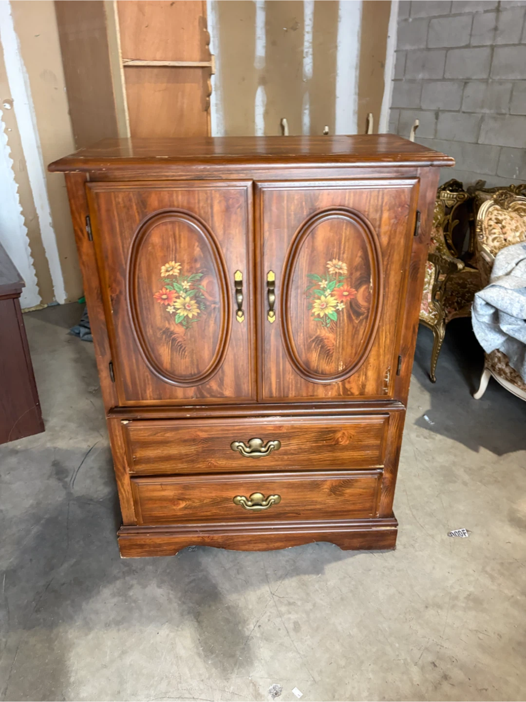 Free delivery used Vintage Wooden Armoire with Drawers - photo 2