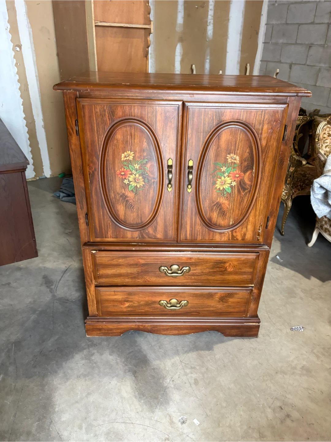 Free delivery used Vintage Wooden Armoire with Drawers - photo 3