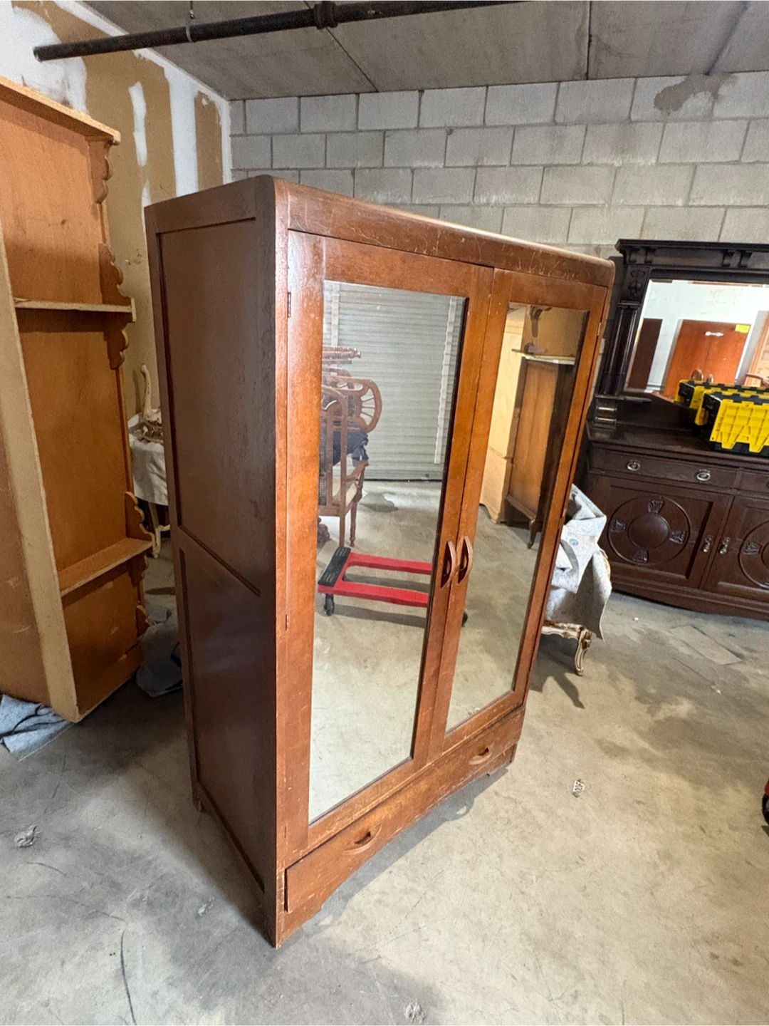 Free delivery used antique Vintage Wooden Wardrobe Armoire - photo 2