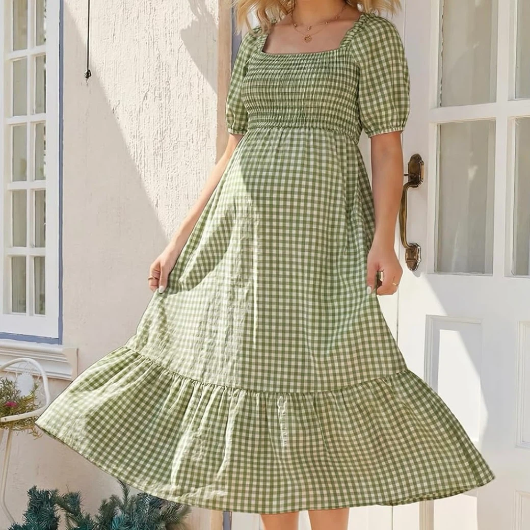 Brand New Summer Mae Green Gingham Dress (Medium)