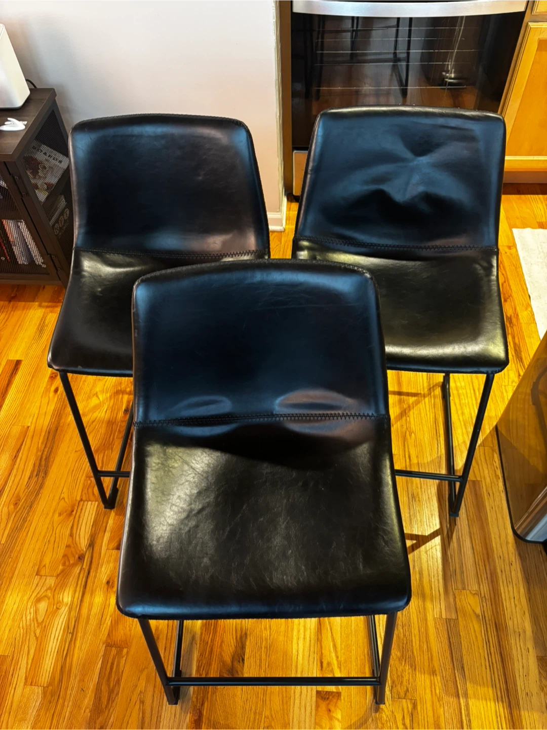 Set of 3 Black Faux Leather Bar Stools