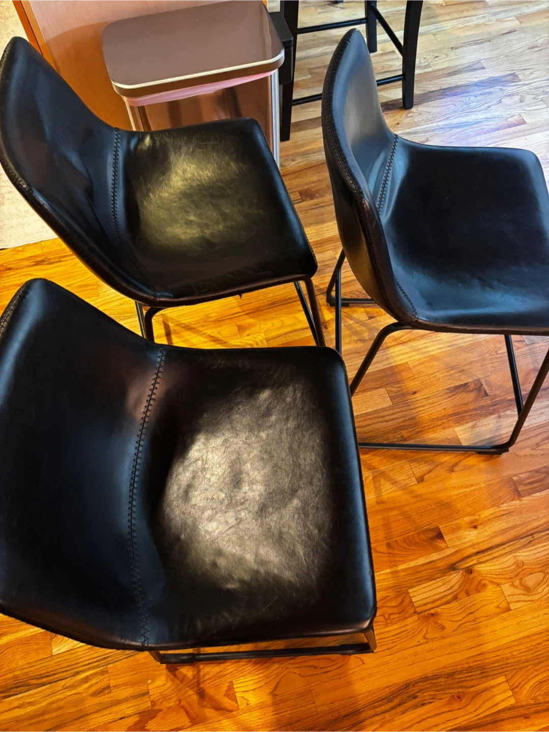 Set of 3 Black Faux Leather Bar Stools - photo 2