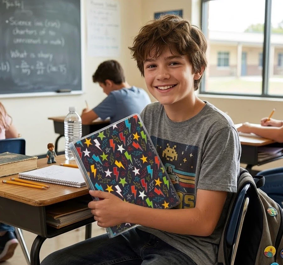 Binder with Stars and Lightning Bolts
