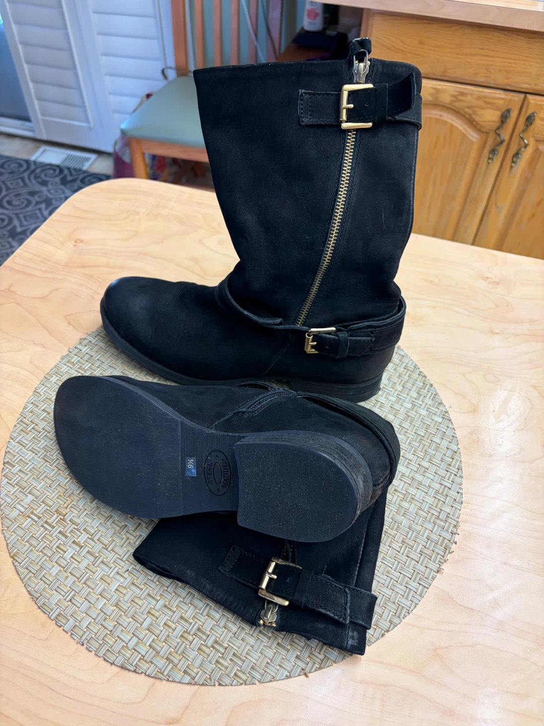 Steve Madden Black Suede Buckle Boots
