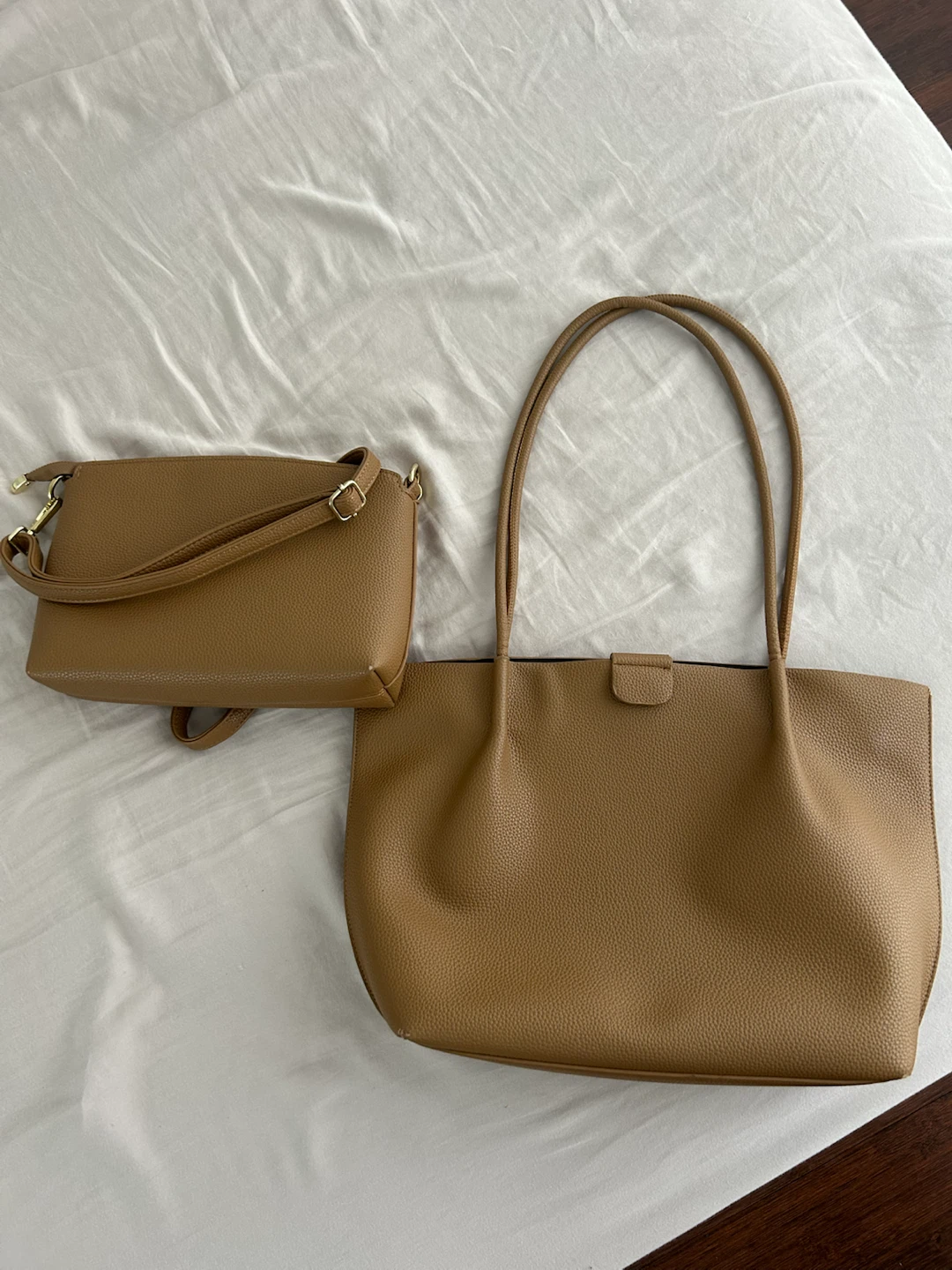 Brown Real Soft Sheep Leather Tote Bag with Pouch