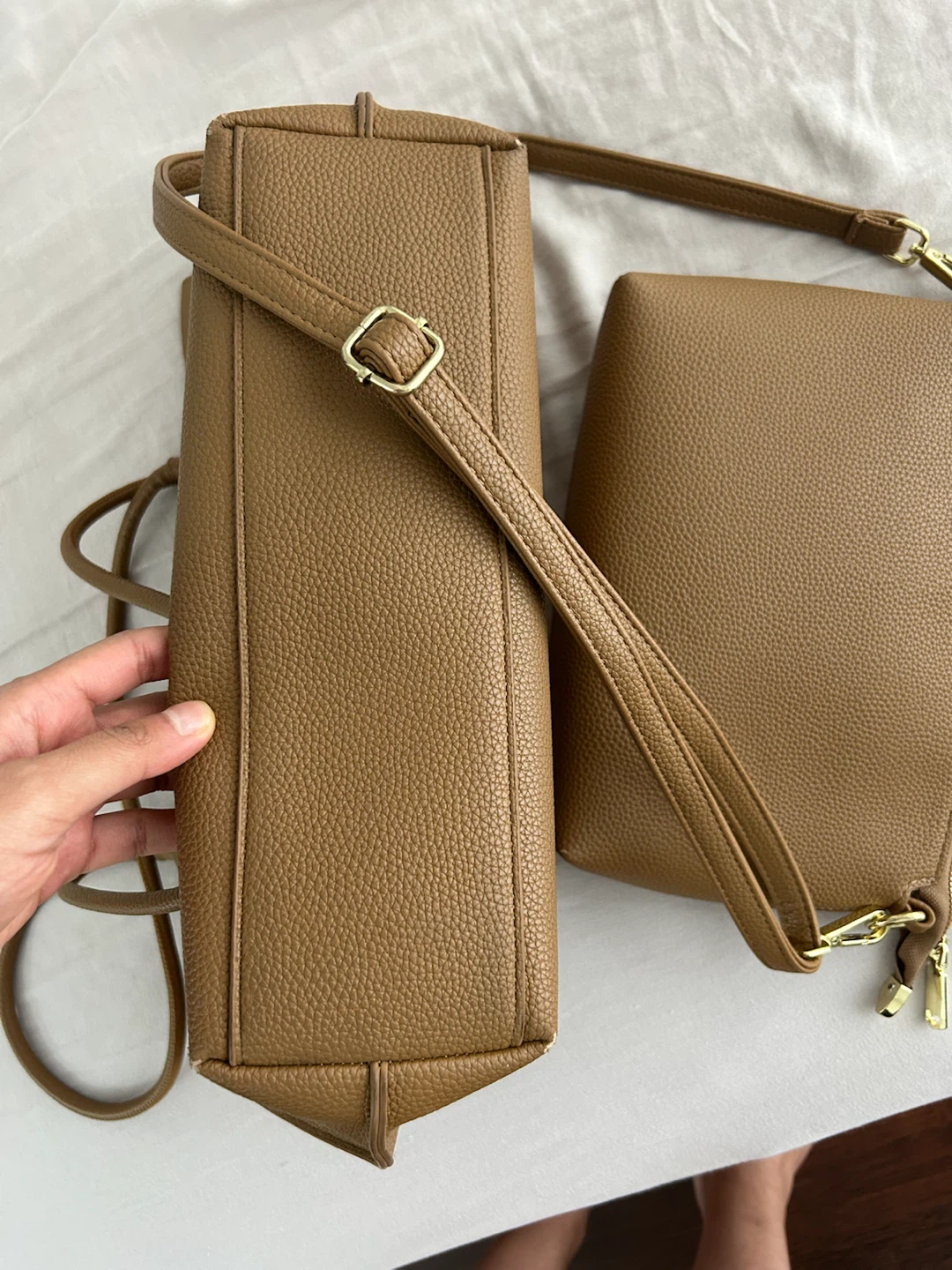 Brown Real Soft Sheep Leather Tote Bag with Pouch - photo 2