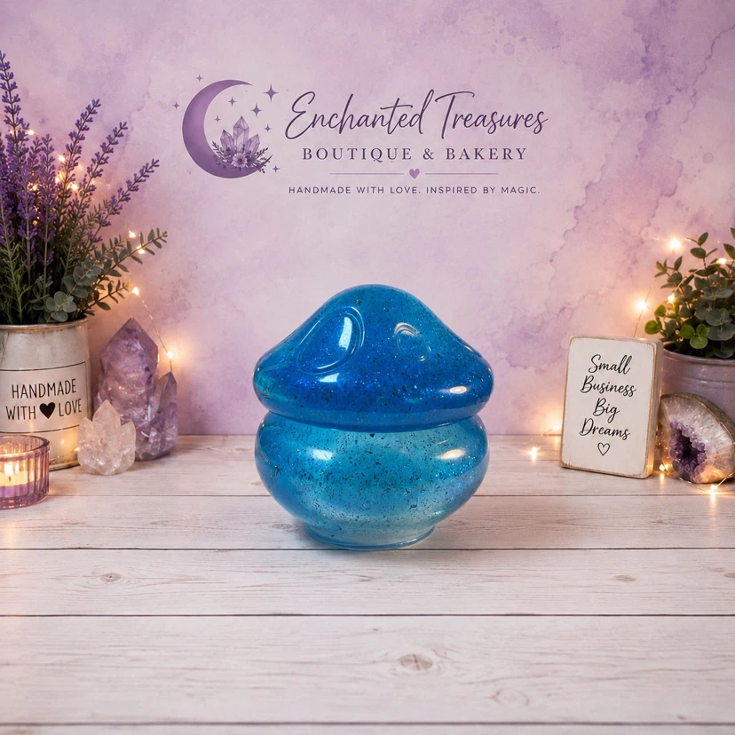 Blue Glitter Mushroom Trinket Box