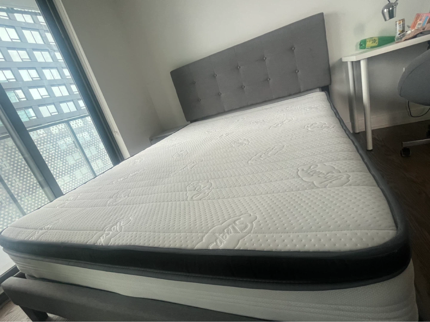 Structube Grey Upholstered Headboard queen Bed Frame