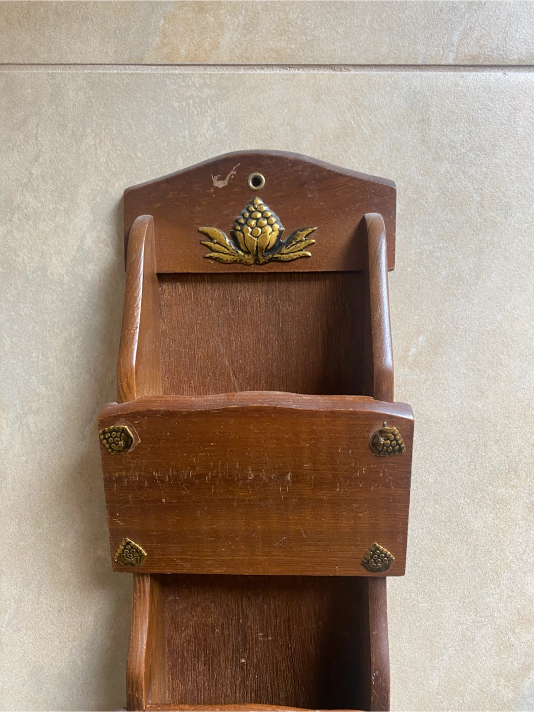 Vintage Wooden Wall Mail Organizer with Key Hooks - photo 2