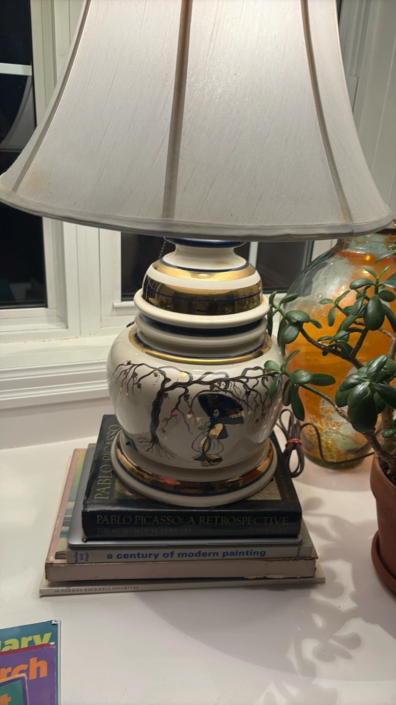 Vintage hand painted Asian finger jar 1980s lamp - photo 3