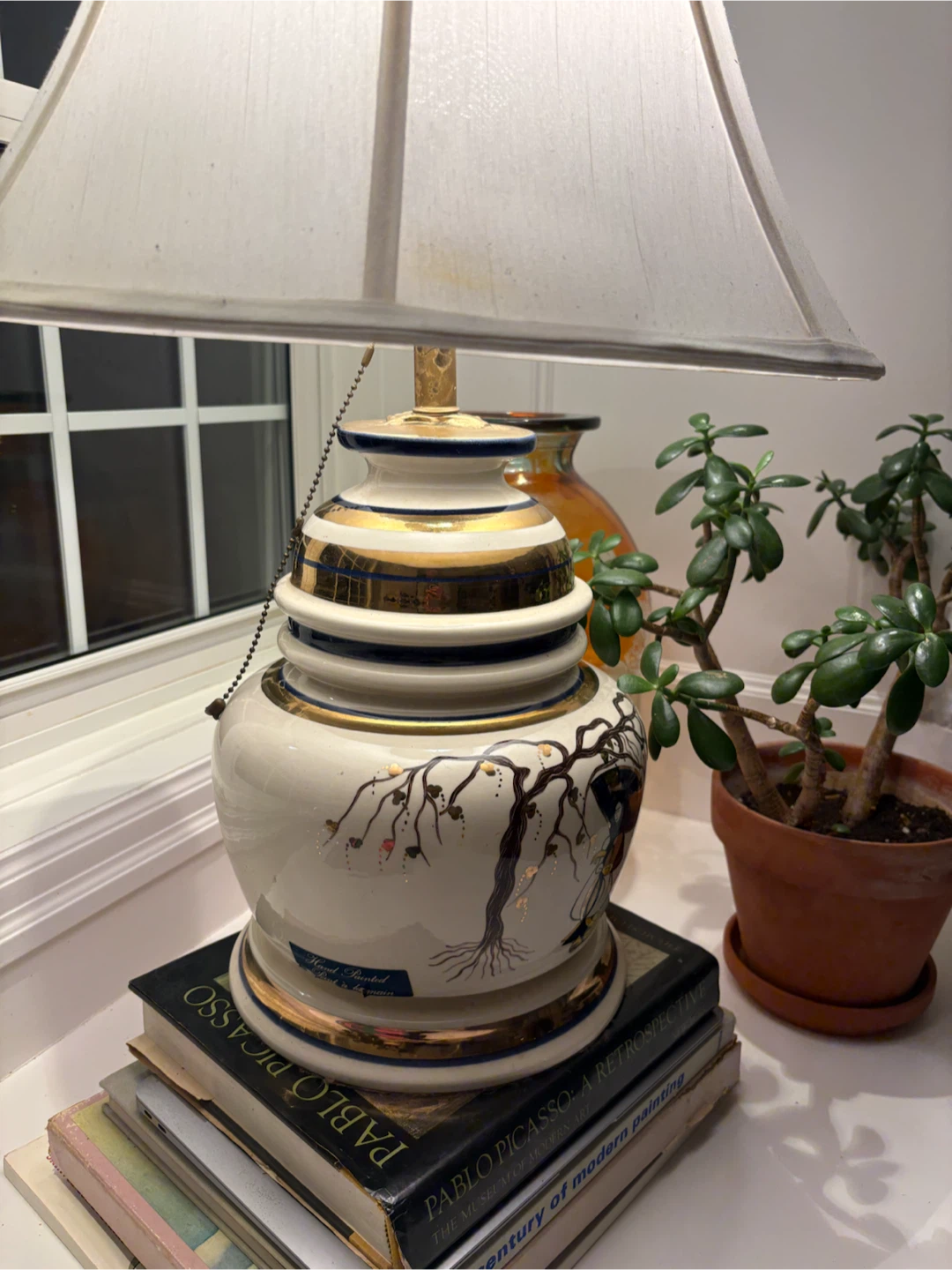 Vintage hand painted Asian finger jar 1980s lamp - photo 4