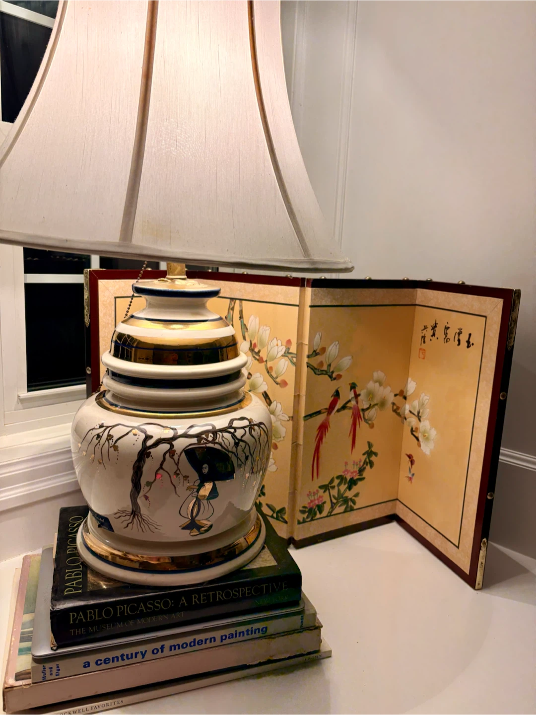 Vintage hand painted Asian finger jar 1980s lamp - photo 5