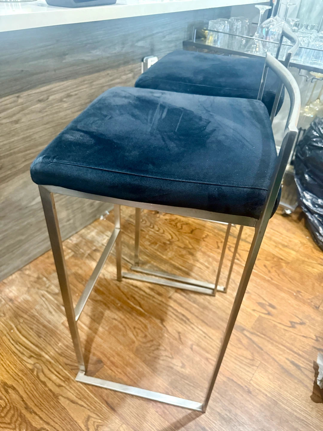 Set of 2 black  Velvet Bar Stools with Metal Frame