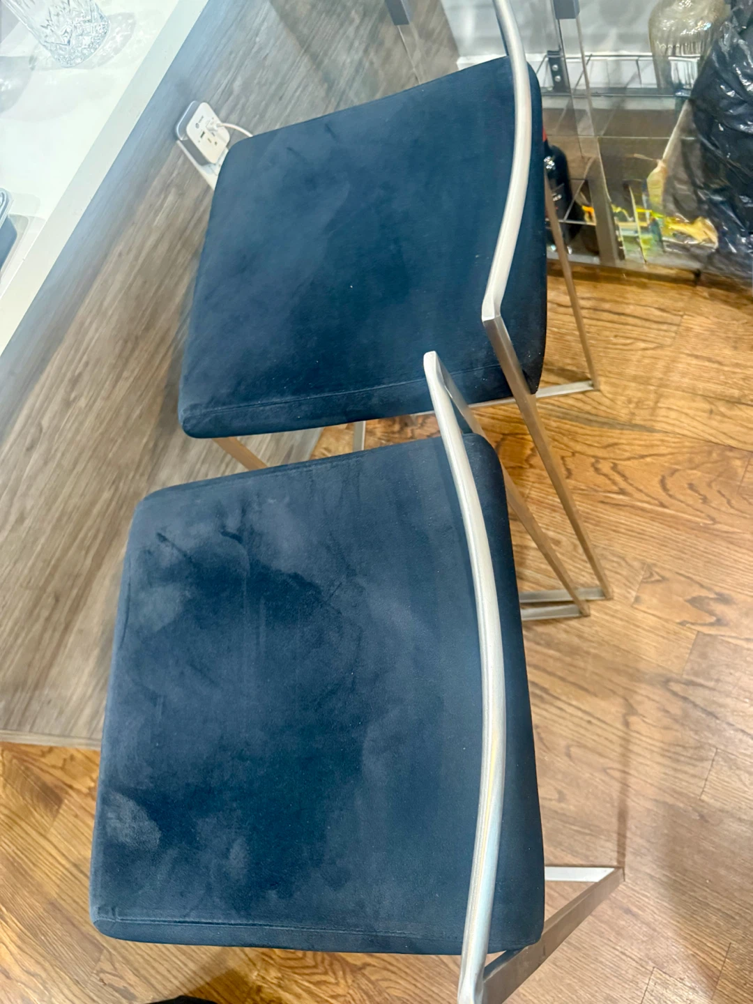 Set of 2 black  Velvet Bar Stools with Metal Frame - photo 2