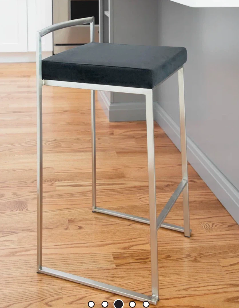 Set of 2 black  Velvet Bar Stools with Metal Frame - photo 3