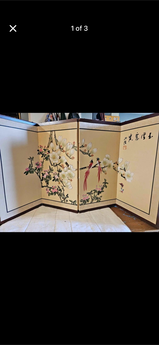 Decorative Folding Screen with Floral and Bird Motif