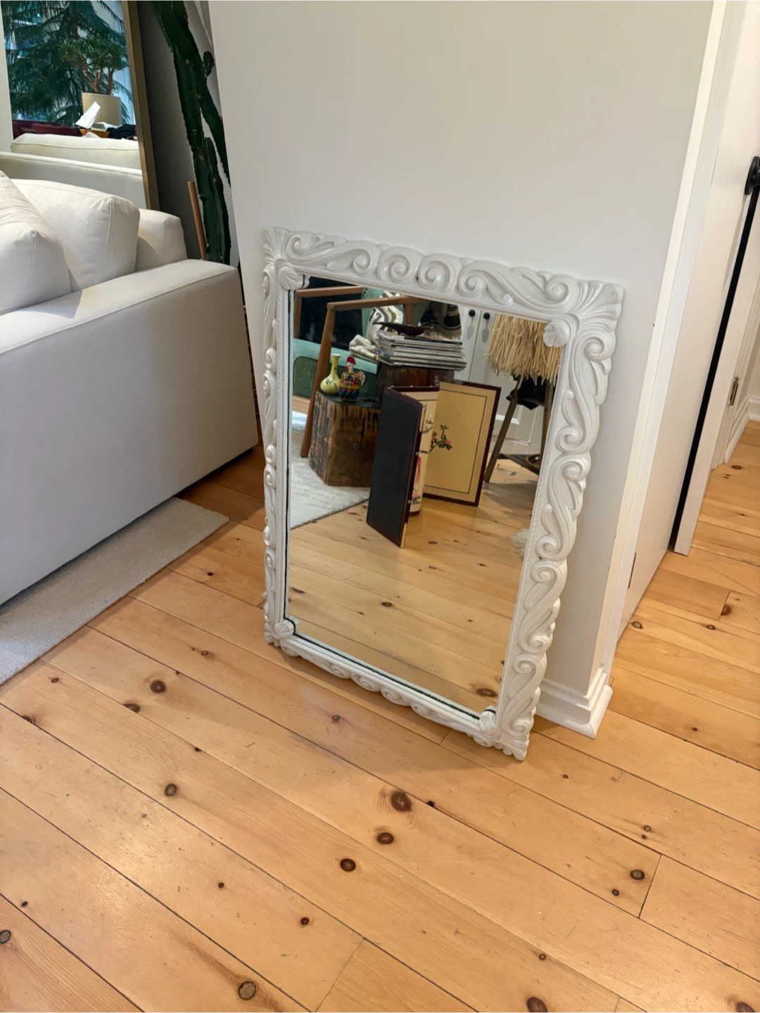 Vintage White Ornate wood Wall Mirror - photo 2