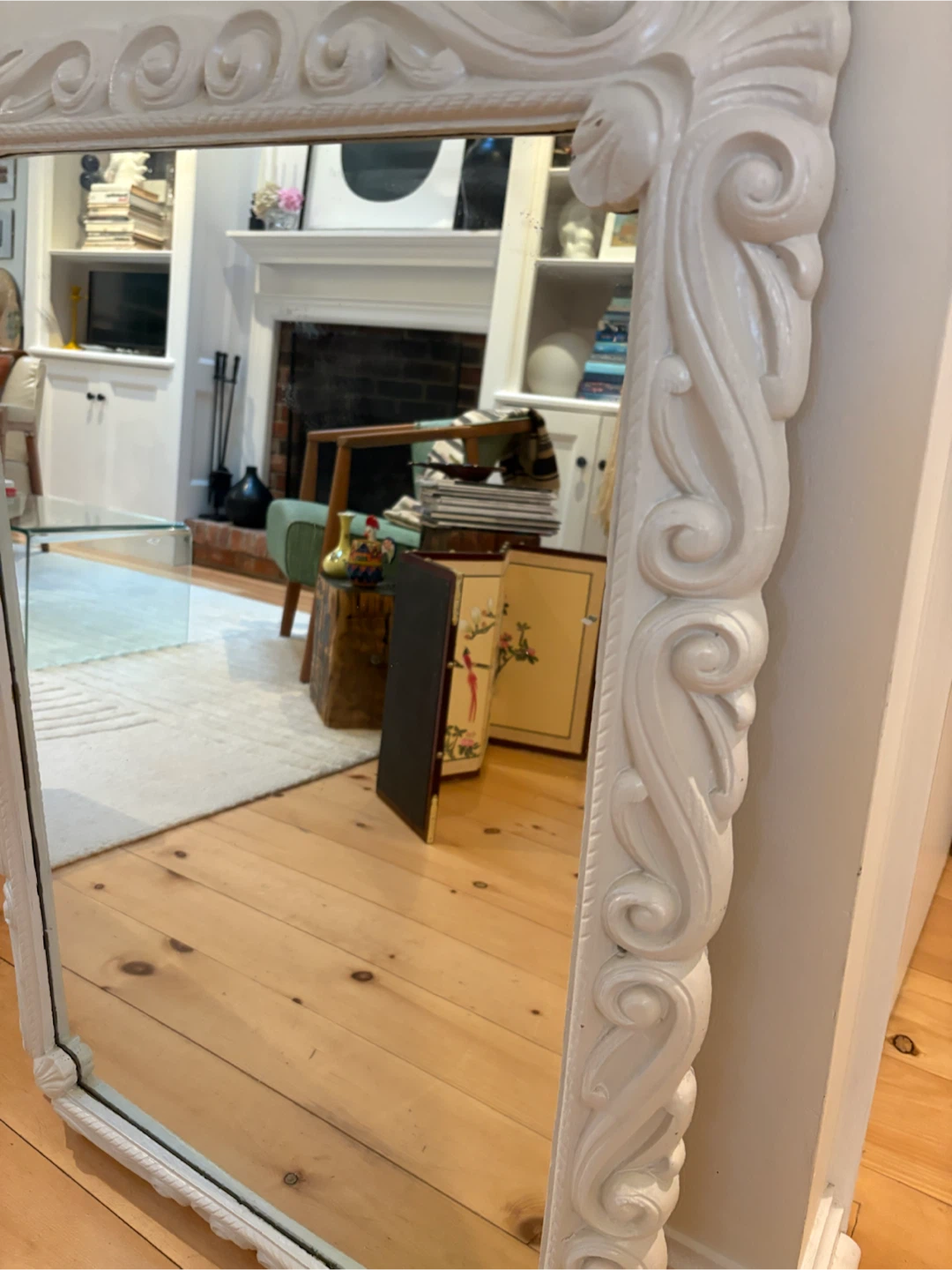 Vintage White Ornate wood Wall Mirror - photo 3