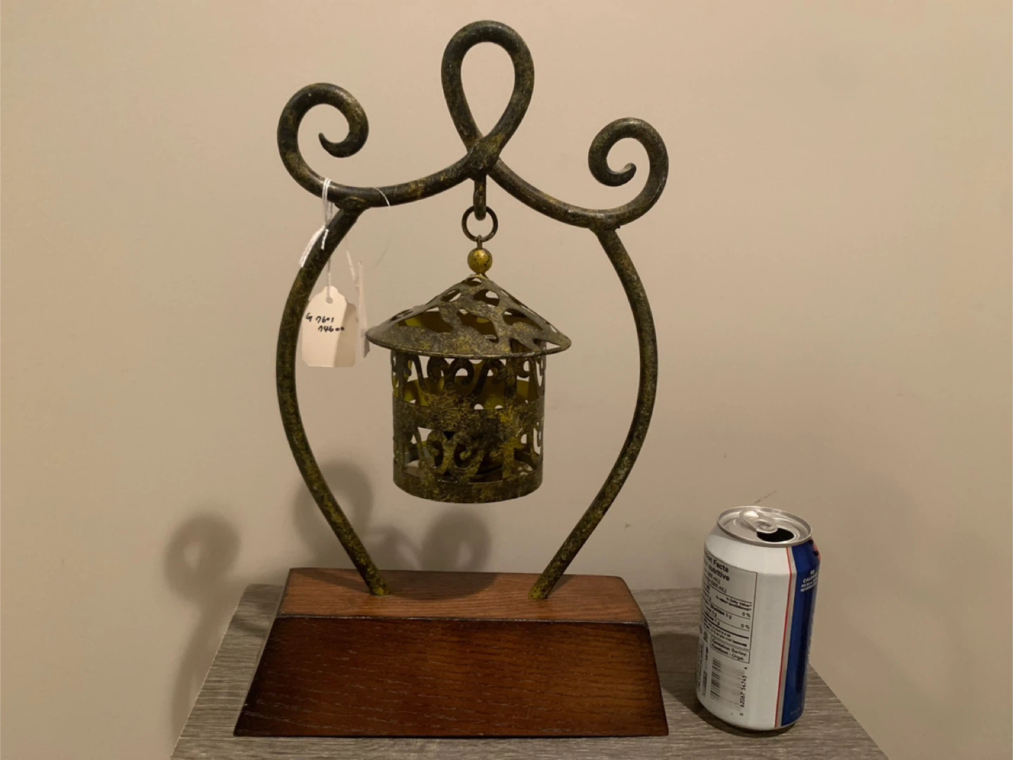 New-Vintage Metal Lantern with Wood Base