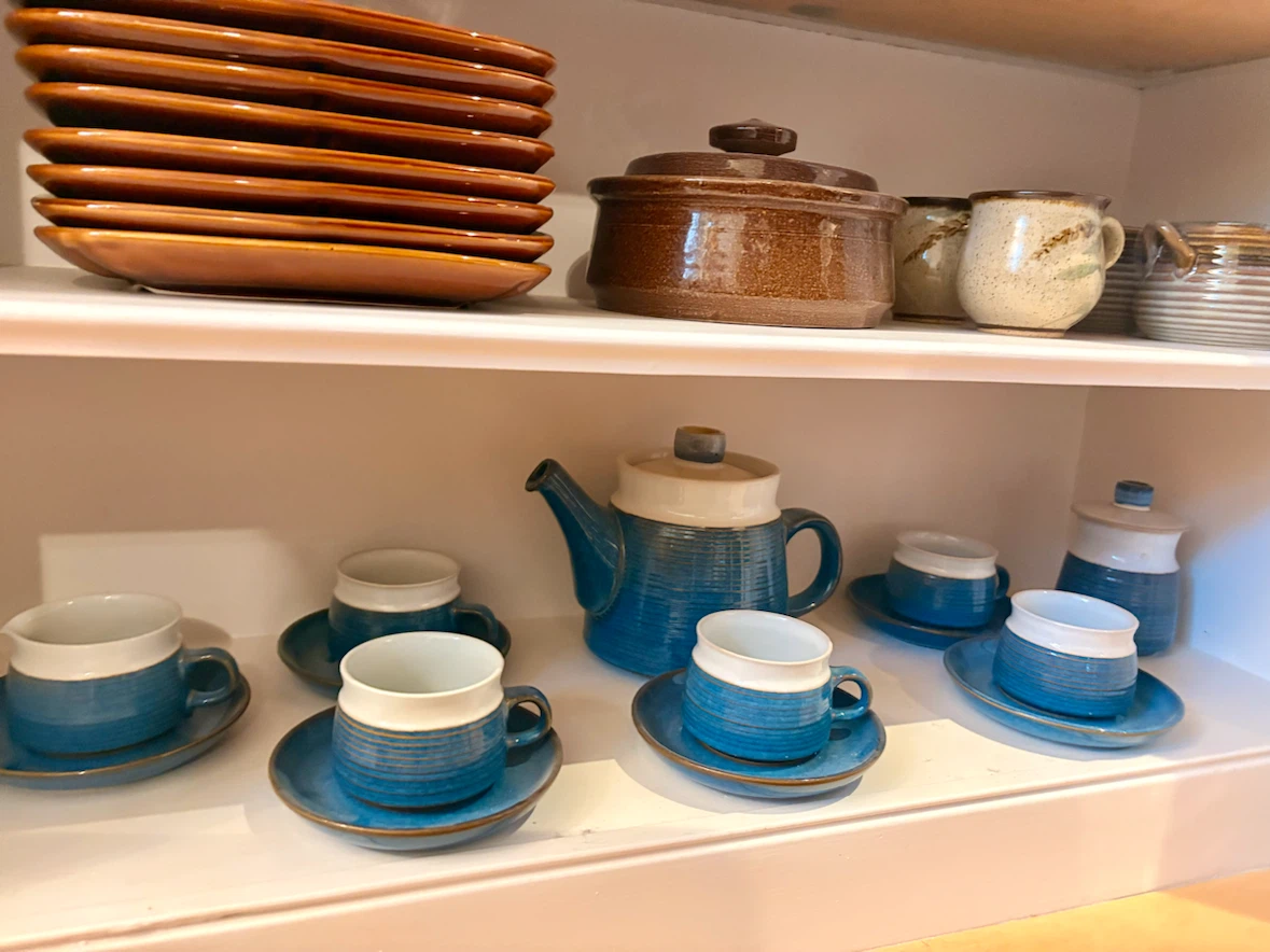 Vintage Teapot and Cup Set - Blue and White Ceramic