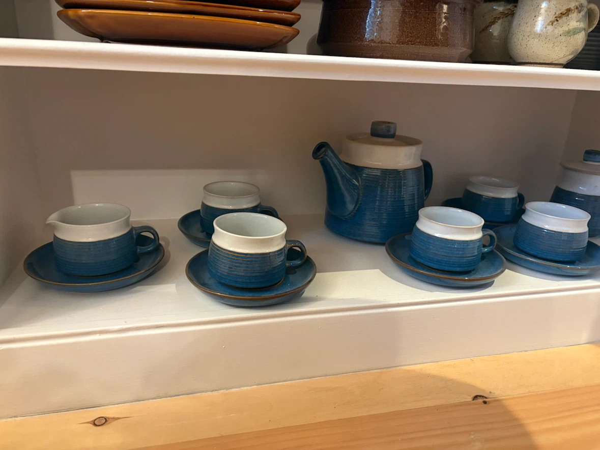 Vintage Teapot and Cup Set - Blue and White Ceramic - photo 2