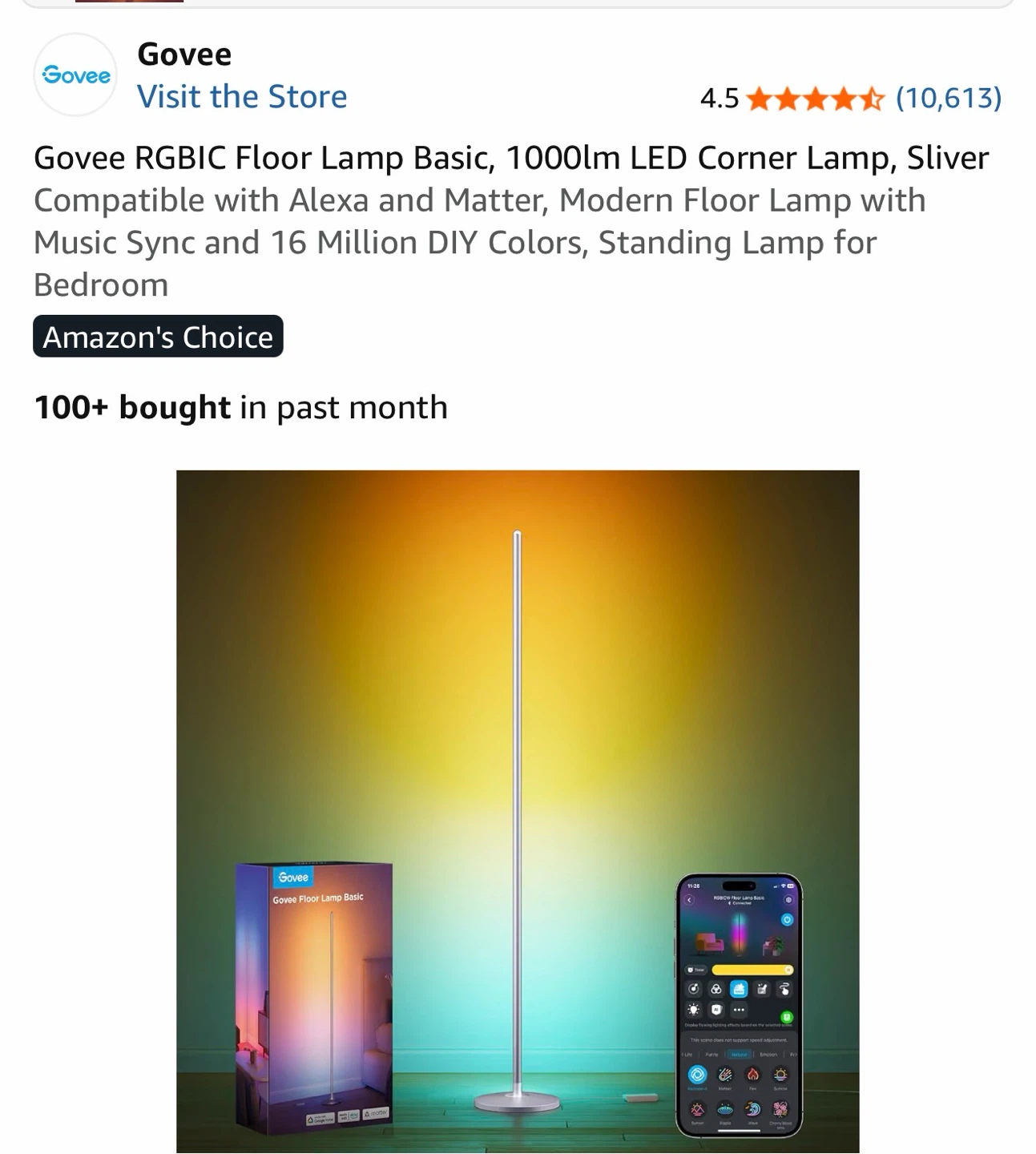 Govee RGBIC Floor Lamp Basic, 1000lm LED Corner Lamp, Sliver - photo 2