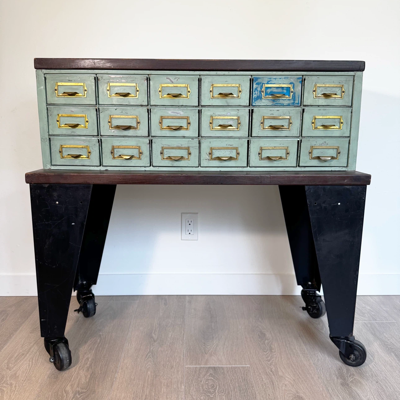 Vintage Industrial Cabinet & Metal and wood table set
