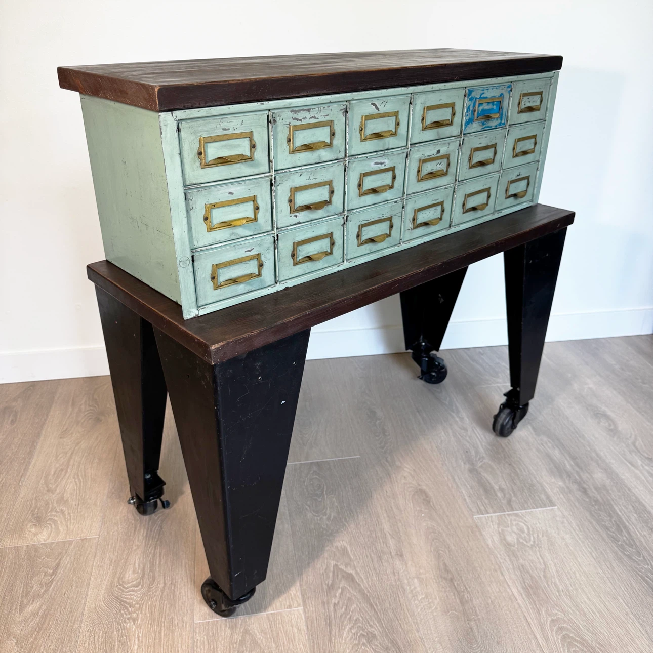 Vintage Industrial Cabinet & Metal and wood table set - photo 2