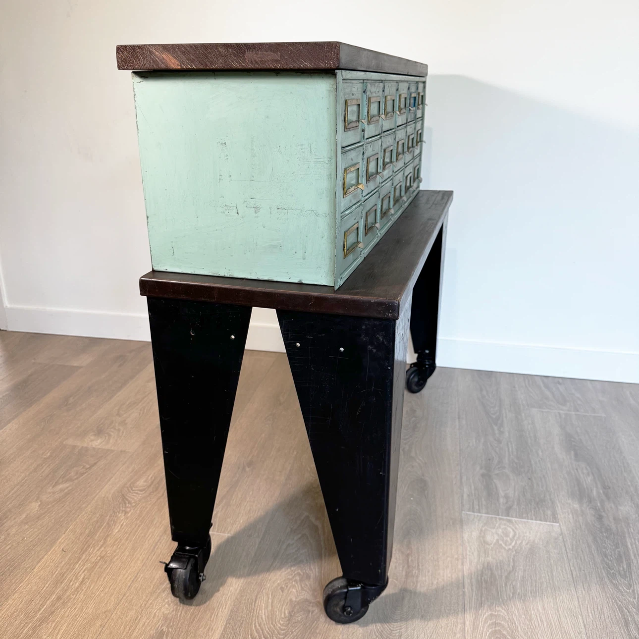 Vintage Industrial Cabinet & Metal and wood table set - photo 3