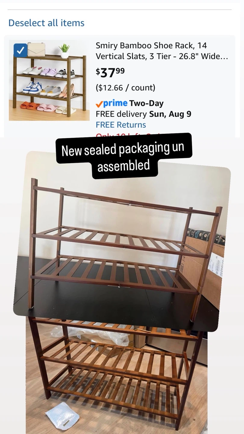 Bamboo Shoe Rack 3 Tier Walnut - photo 4