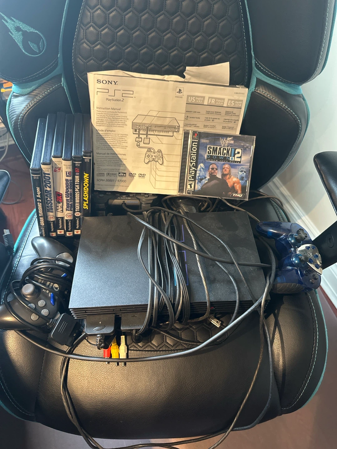 Sony PlayStation 2 Console with Games and Controllers