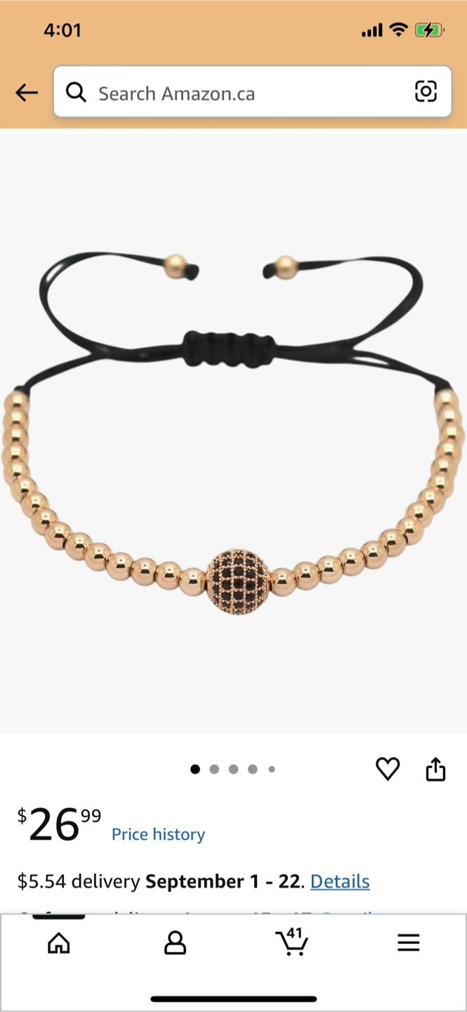 Rose Gold Beaded Bracelet with Black Crystal Accent