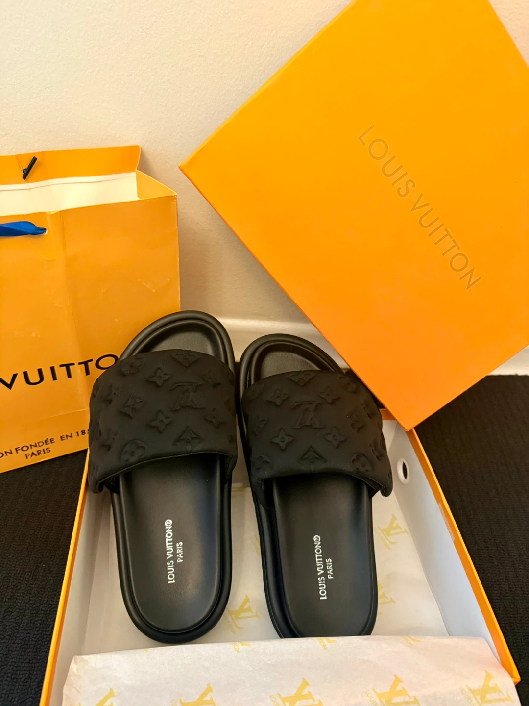 Louis Vuitton Black Monogram Slides