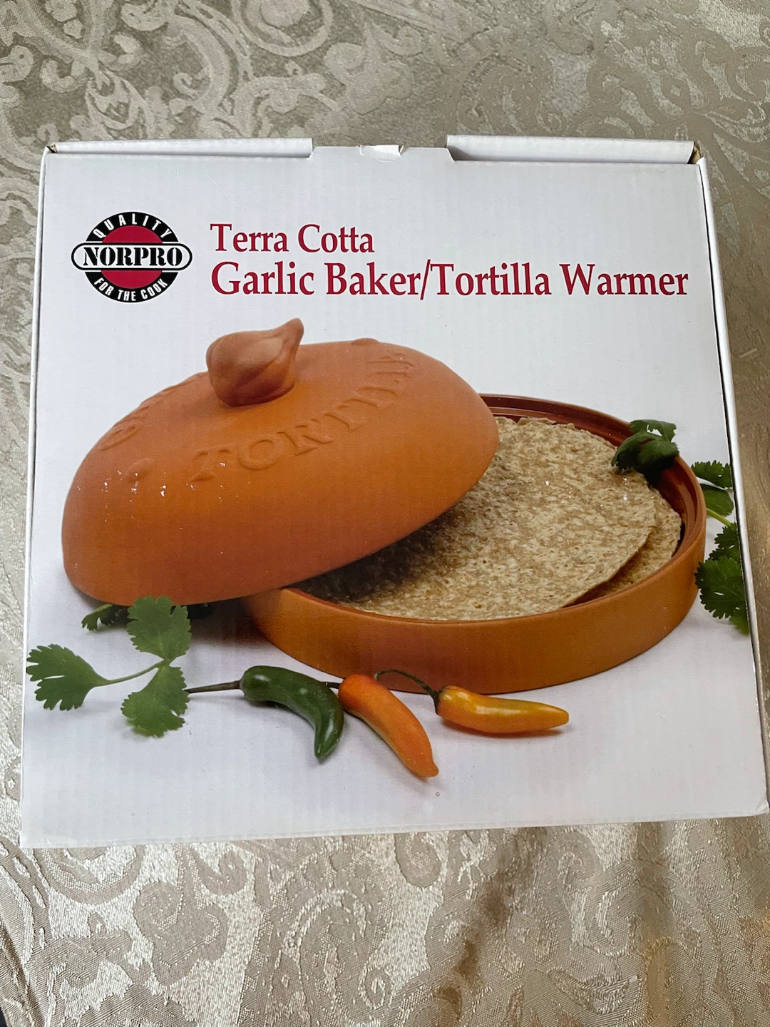 NEW! Norpro Terra Cotta Garlic Baker Tortilla Warmer 7.5 Inch