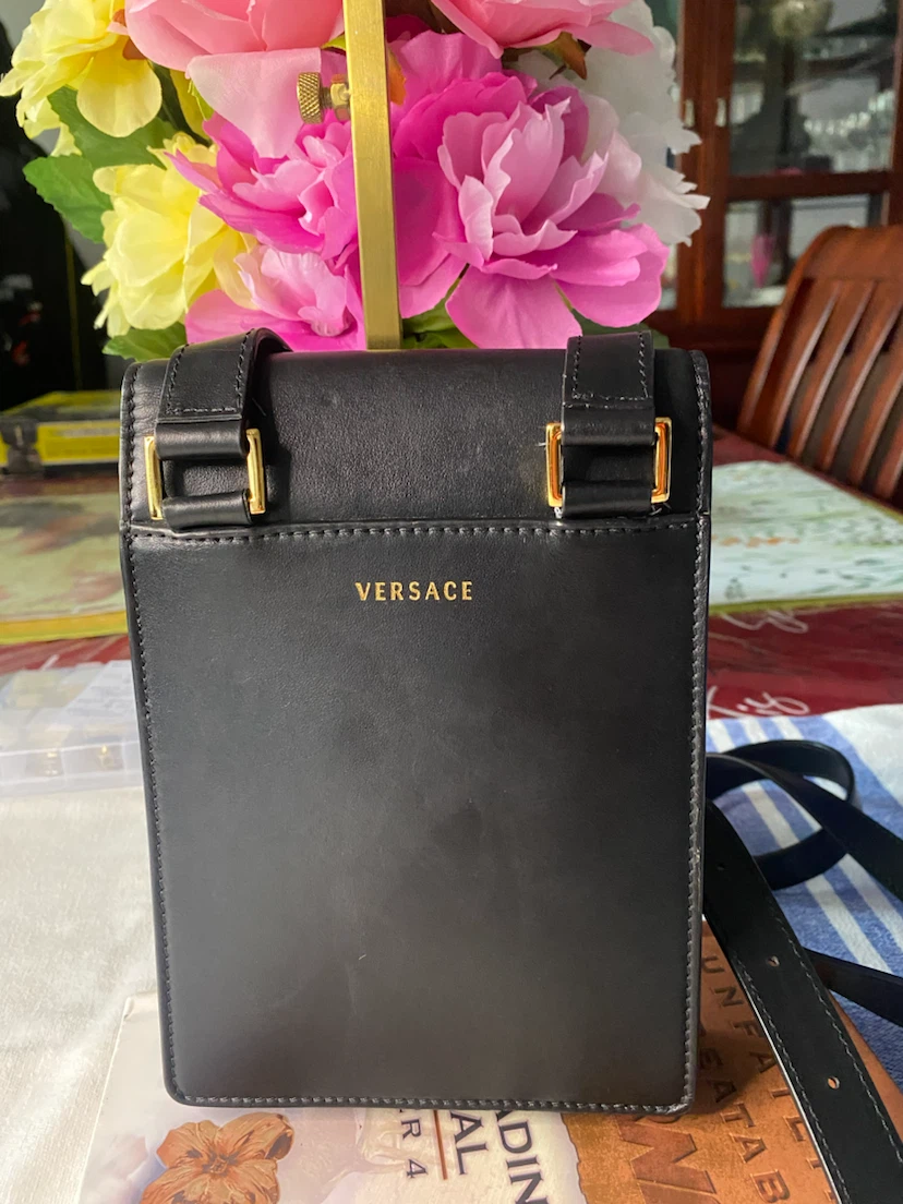 Versace Black Leather Medusa Studs Phone Pouch Bag - photo 4