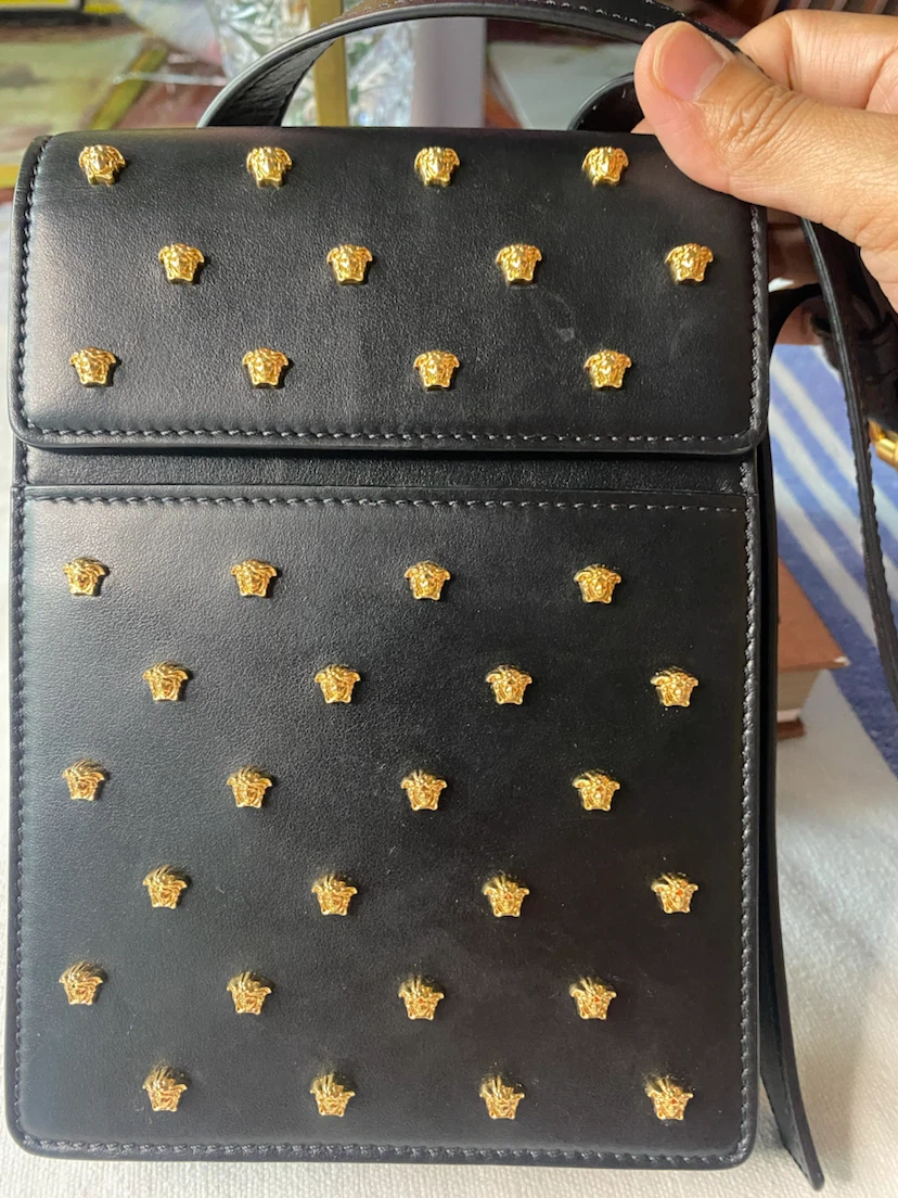 Versace Black Leather Medusa Studs Phone Pouch Bag - photo 5